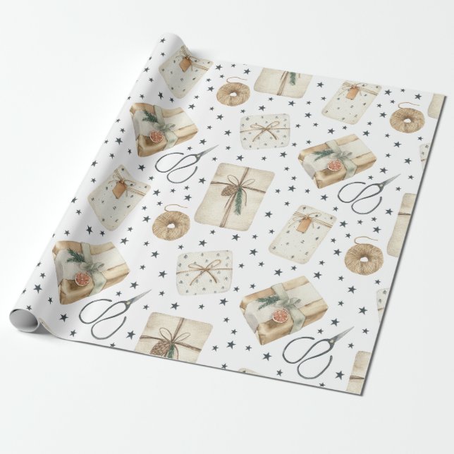 Holiday Gifts Vintage Style Wrapping Paper (Unrolled)