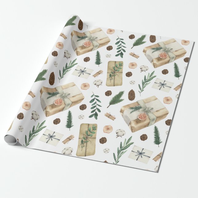 Holiday Gifts Vintage Style Wrapping Paper (Unrolled)