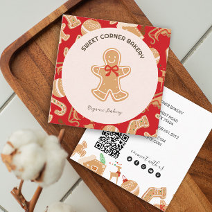 Holiday Gingerbread Bakery QR Code Square Business Card