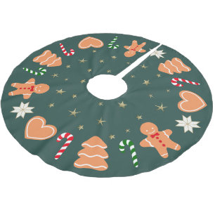 Holiday gingerbread cookies Dark Green Tree Skirt