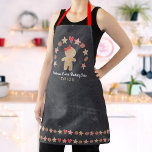 Holiday Gingerbread Girl Baking Crew Chalkboard Apron<br><div class="desc">“Christmas Cookie Baking Crew.” Here’s a wonderful way add to the fun of your holiday baking. Add extra sparkle to your holiday culinary adventures whenever you wear this adorable, whimsical, chic, simple, modern, custom name Christmas apron. A cute gingerbread girl, along with playful white script typography over a chalkboard background,...</div>