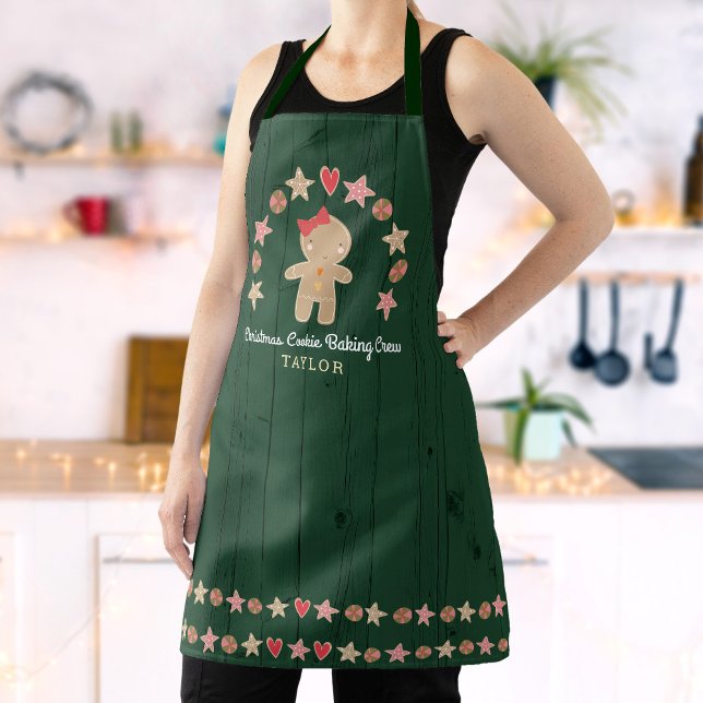 Holiday Gingerbread Girl Baking Crew Green Wood Apron (Creator Uploaded)