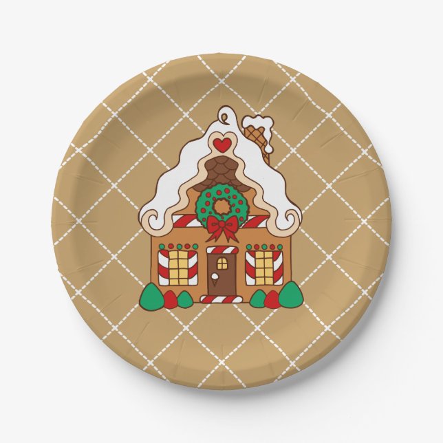 Holiday Gingerbread House Party Paper Plates (Front)