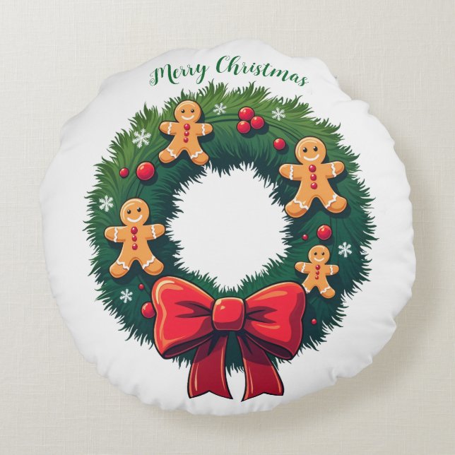 Holiday Gingerbread House Round Cushion (Back)