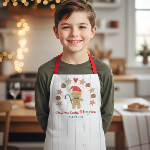 Holiday Gingerbread Man Baking Crew Rustic Wood Apron