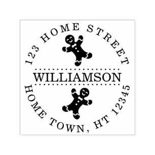 Holiday Gingerbread Man Circular Return Address Self-inking Stamp