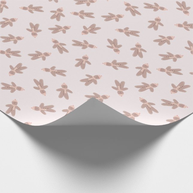 Holiday Gingerbread Man pink Wrapping Paper (Corner)