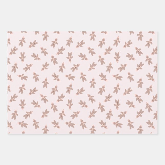 Holiday Gingerbread Man pink Wrapping Paper Sheet (Front)