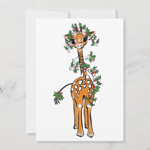 Holiday Giraffe- holiday holly garland   Card