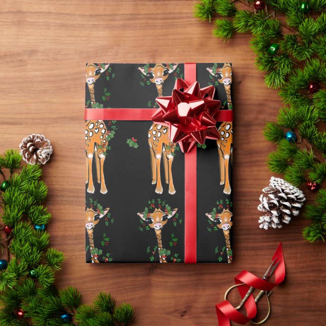 Holiday Giraffe- holiday holly garland  Wrapping P Wrapping Paper (Holiday Gift)