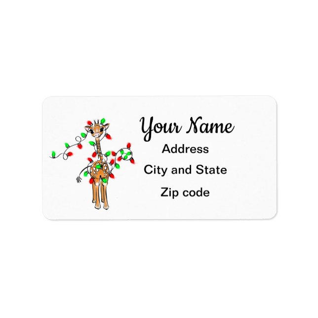 Holiday giraffe, red green Christmas lights Label (Front)