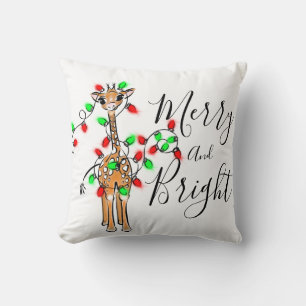 Holiday Giraffe- twinkle red and green lights Cushion