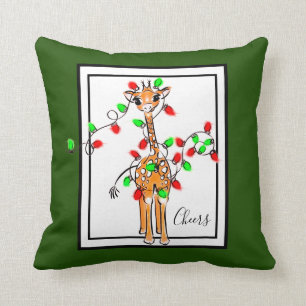 Holiday Giraffe- twinkle red and green lights Cushion