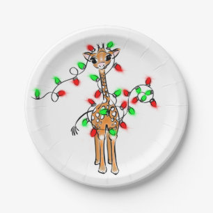 Holiday Giraffe- twinkle red and green lights Paper Plate