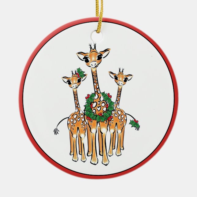 Holiday Giraffes Ceramic Tree Decoration (Front)