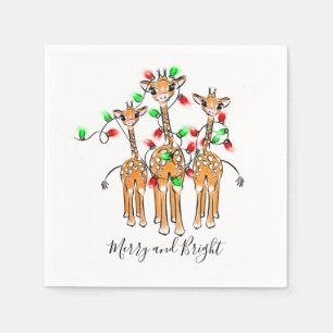 Holiday Giraffes, twinkle lights, holiday design Napkin