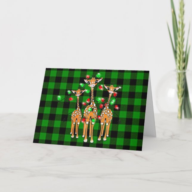 Holiday Giraffes, twinkle red green lights, plaid  (Front)