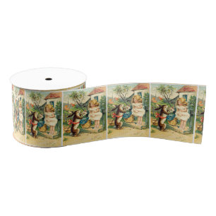Holiday Girl & Bunny Vintage Easter Ribbon Grosgrain Ribbon