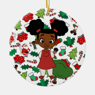 Holiday Girl Ponytail Christmas Ceramic Tree Decoration