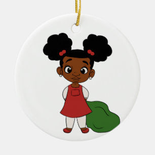 Holiday Girl Ponytails Ceramic Tree Decoration