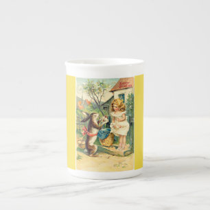 Holiday Girl & Vintage Easter Bunny China Mug