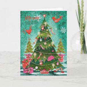 Holiday Girly Christmas Tree Greetings Cards