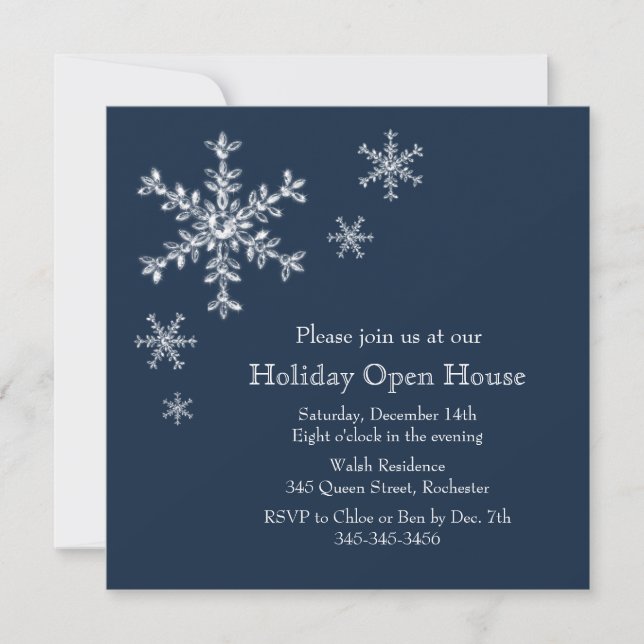 Holiday Glamour Open House Invitation (blue) (Front)