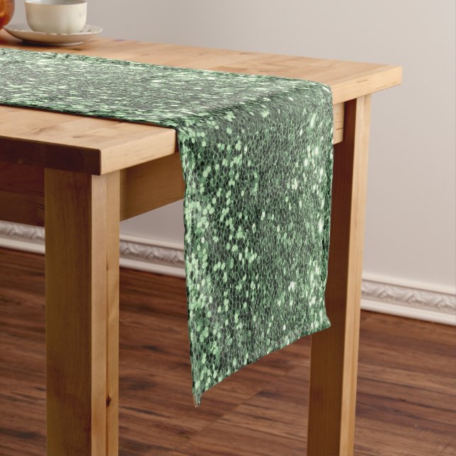 Holiday Glitter Green Bling Sparkly Chic Short Table Runner (In Situ)