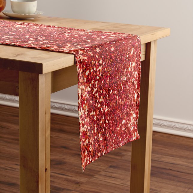 Holiday Glitter Red Bling Sparkly Chic Short Table Runner (In Situ)