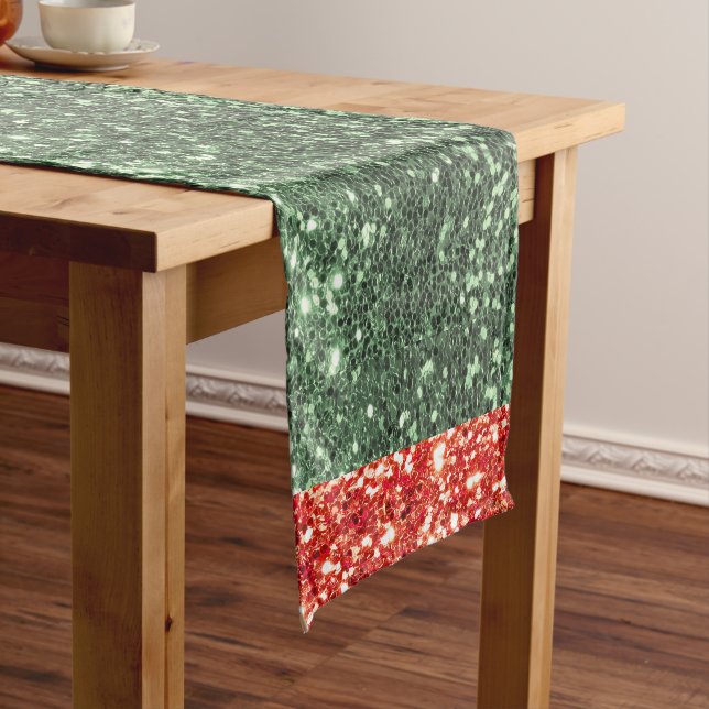 Holiday Glitter Red Green Bling Sparkly Chic Short Short Table Runner (In Situ)