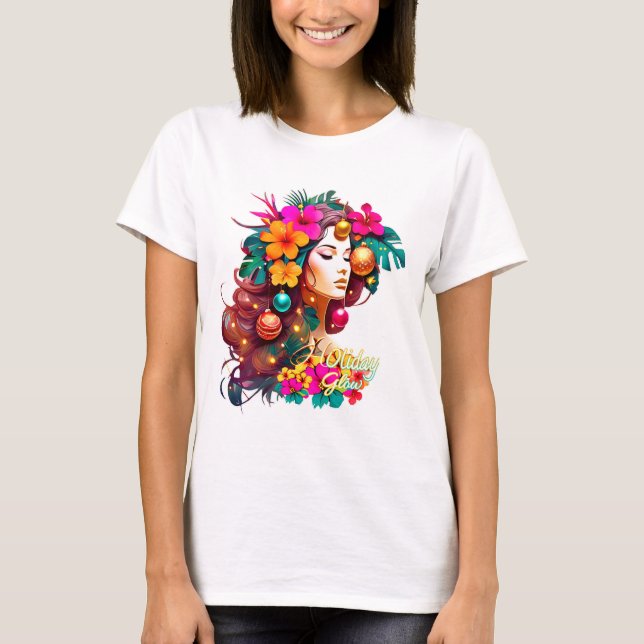Holiday Glow Tee Tropical Floral Christmas Design (Front)