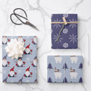 Holiday Gnome and Llama Christmas Wrapping Paper Sheet