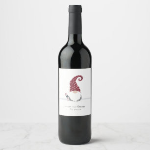 Holiday gnome Scandinavian design Wine Label