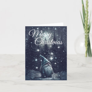 Holiday Gnome Winter Snowy Forest Merry Christmas Card