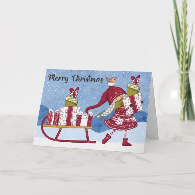 Holiday Gnome with Presents Christmas Card (Front)