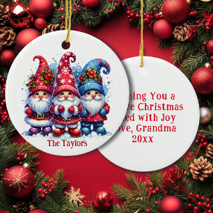 Holiday Gnomes Personalised Christmas Ceramic Tree Decoration