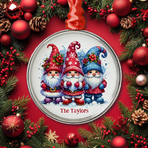 Holiday Gnomes Personalised Christmas Metal Tree Decoration