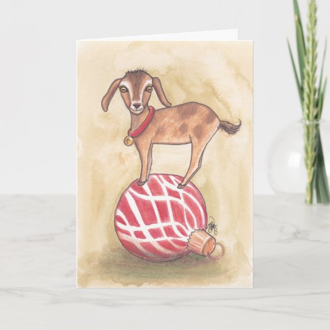 Holiday Goat atop an Ornament Card (Front)