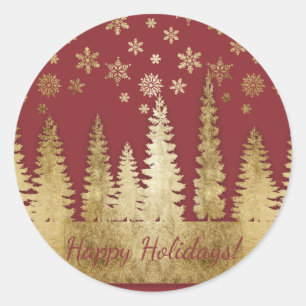 Holiday Gold and Red Winter Wonderland Classic Round Sticker