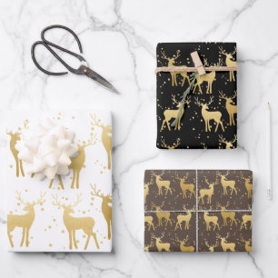 Holiday Gold Antler Stag Pattern Modern Wrapping Paper Sheet