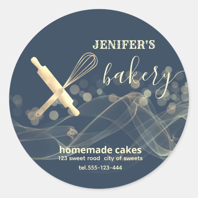Holiday gold bokeh baked goods bakery classic round sticker (Front)