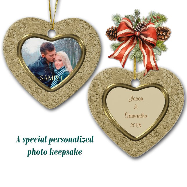 Holiday Gold Brocade Photo Template Ceramic Tree Decoration (Creator Uploaded)