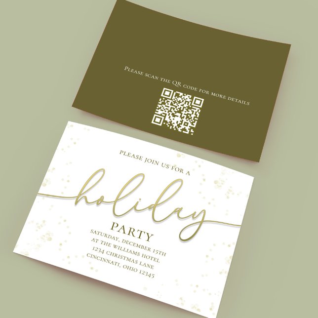 Holiday Gold Calligraphy Script Simple QR Code  Invitation (Holiday party gold gradient calligraphy script invitation. With a scannable QR Code.)