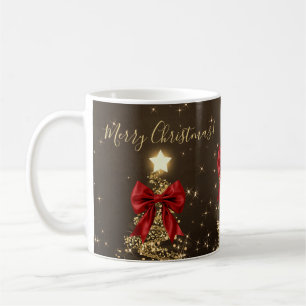 Holiday Gold Christmas Trees w/ Red Bows Coffee Mug