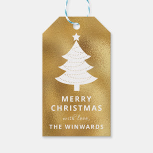 Holiday Gold Foil & White Christmas Tree Gift Tags