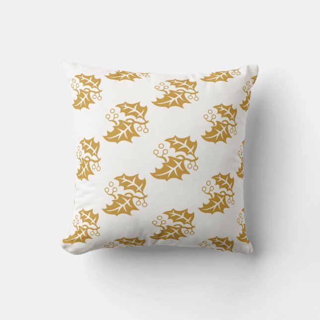 Holiday Gold Holly Pillow (Front)