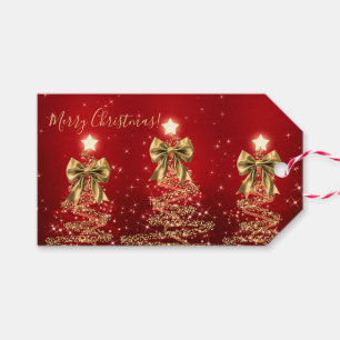 Holiday Gold Red Christmas Trees w/ Bows Gift Tags