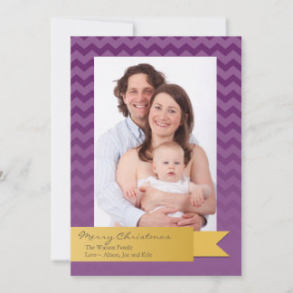 Holiday gold ribbon chevron zigzag photo card