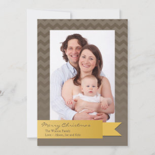 Holiday gold ribbon chevron zigzag photo card