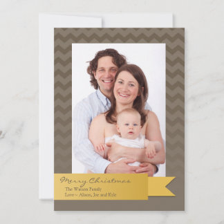 Holiday gold ribbon chevron zigzag photo card